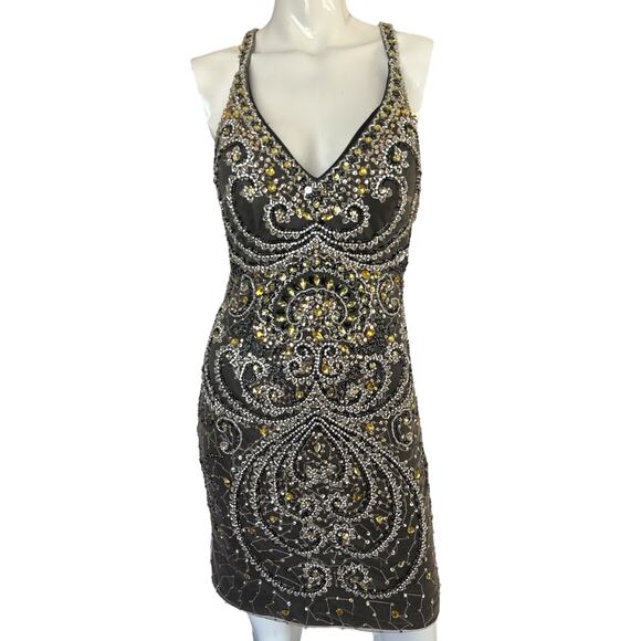 Atria Couture Black Mini Dress With Jewel Embellishments Size 8 - Picture 1 of 7